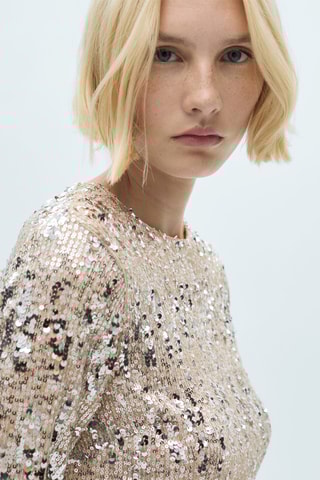 Robe paillettes épaulettes - Argenté