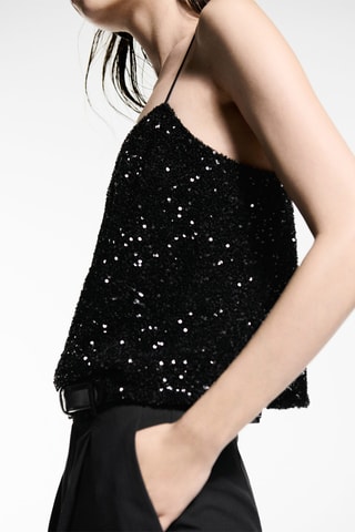 Top sequins fines bretelles - Noir