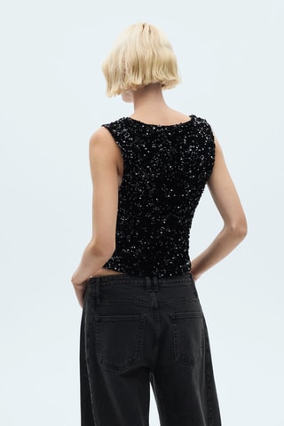 Top bretelles à sequins - Noir