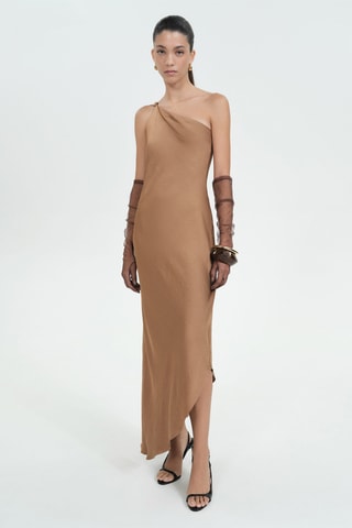 Robe longue asymétrique cape - Beige