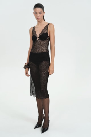 Robe style lingerie guipure - Noir