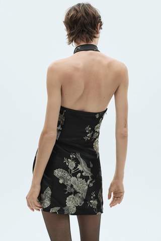 Robe jacquard dos nu - Noir et beige