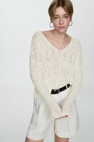 Pull-over maille fine manches longues - Blanc cassé