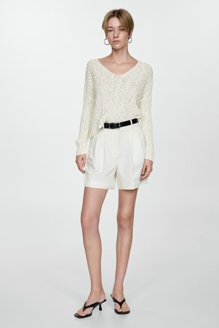 Pull-over maille fine manches longues - Blanc cassé