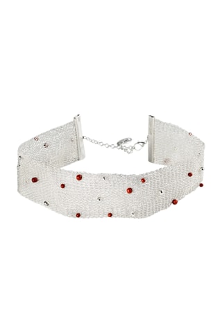 Ras-de-cou maille filet perles - Argenté