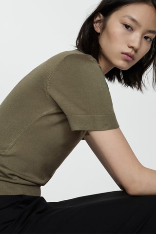 Pull-over maille fine manches courtes - Kaki