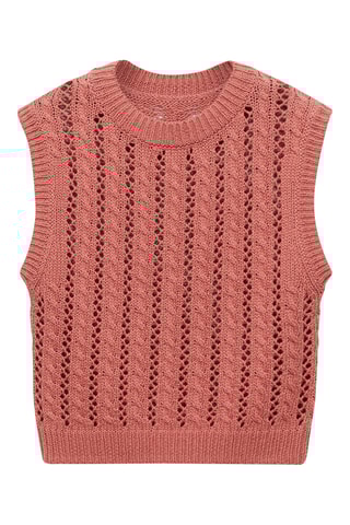 Gilet maille détails ajourés - Rose pâle
