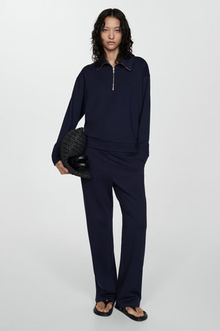 Sweat-shirt col montant zip - Bleu marine
