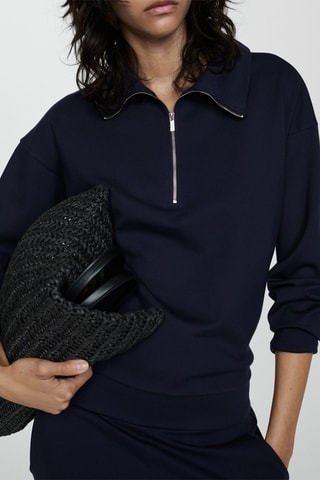 Sweat-shirt col montant zip - Bleu marine