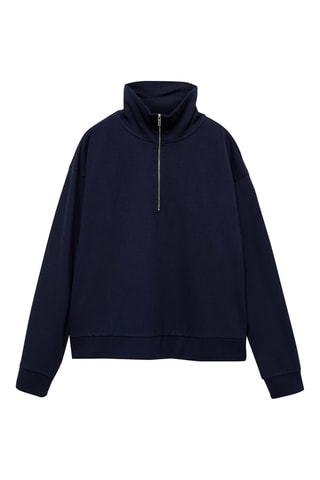 Sweat-shirt col montant zip - Bleu marine