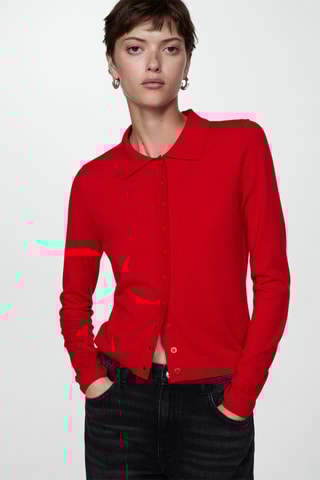 Cardigan col polo - Rouge