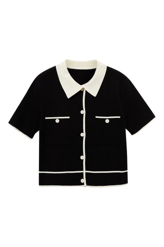 Cardigan manches courtes liserés contrastés - Noir et écru