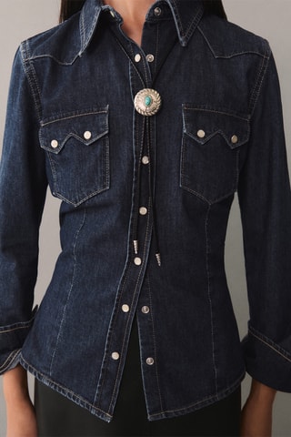 Chemise jean poches - Bleu marine