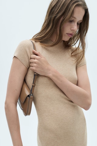 Robe maille côtelée col montant - Gris clair