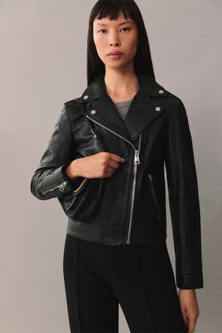 Blouson biker en cuir - Noir