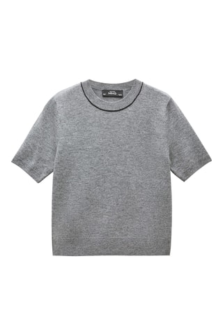 Pull-over laine manches courtes - Gris chiné