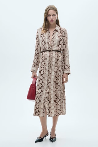Robe chemisier en imprimé serpent - Marron