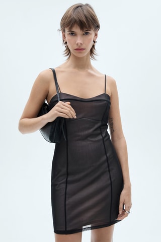 Robe courte style lingerie maille filet - Noir