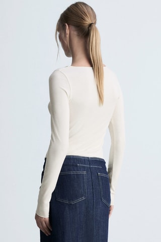 T-shirt col bateau manches longues - Blanc cassé
