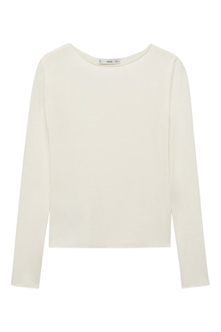 T-shirt col bateau manches longues - Blanc cassé