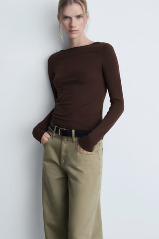 T-shirt col bateau manches longues - Marron