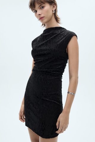 Robe courte velours léopard - Noir et gris