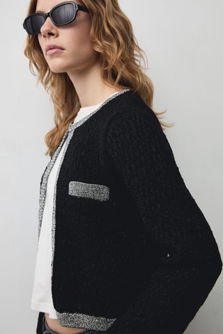 Blouson maille détail Lurex - Noir et argenté