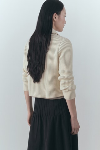 Veste maille côtelée boutons - Écru