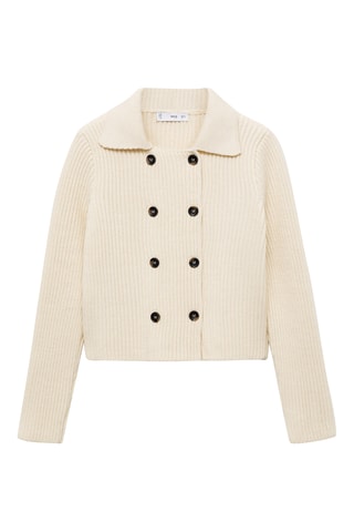 Veste maille côtelée boutons - Écru