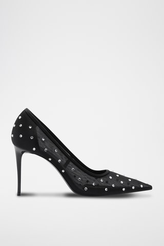 Chaussures talon maille filet brillantes - Noir