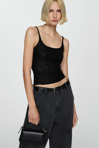 Top bretelles à sequins - Noir