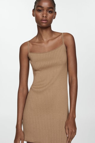 Robe maille côtelée - Marron clair