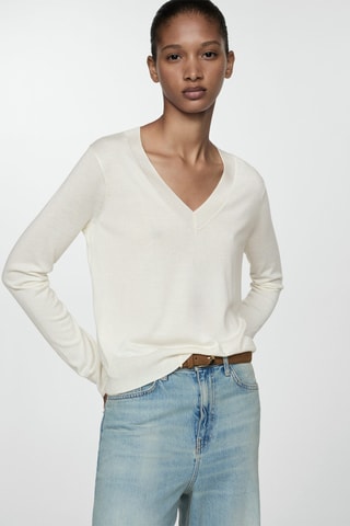 Pull-over maille fine col V - Écru