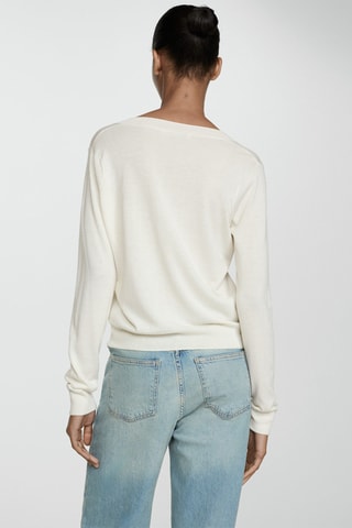 Pull-over maille fine col V - Écru