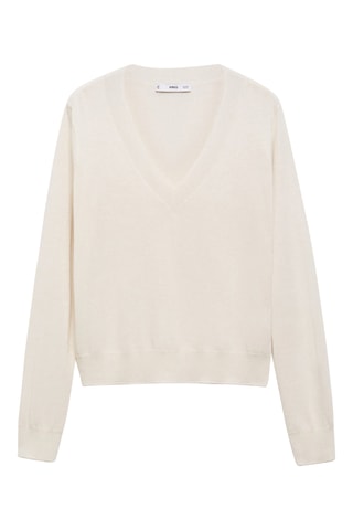 Pull-over maille fine col V - Écru