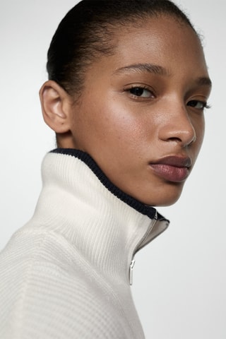 Pull-over zippé rayures - Écru