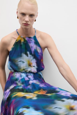 Robe plissée imprimée - Bleu