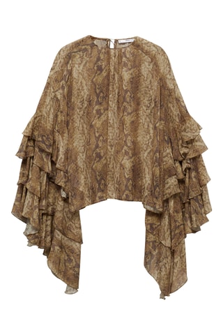 Blouse volants en imprimé serpent - Marron