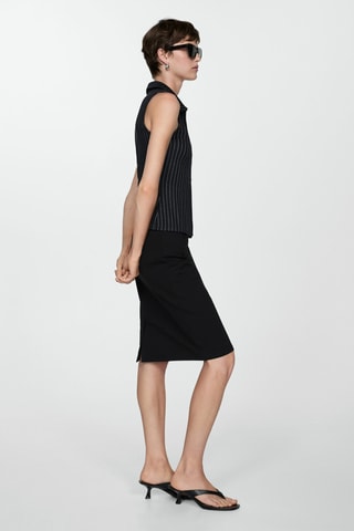 Jupe crayon fendue maille point de Rome - Noir