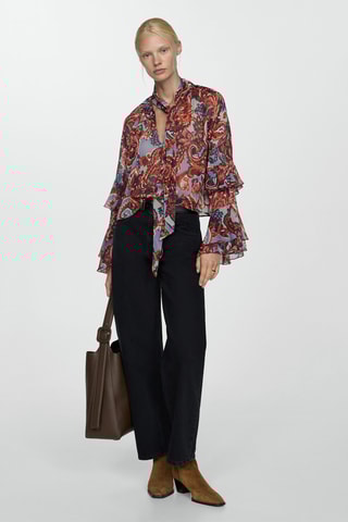 Blouse en imprimé cachemire à volants - Marron