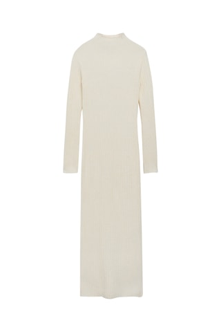 Robe fendue maille côtelée - Écru