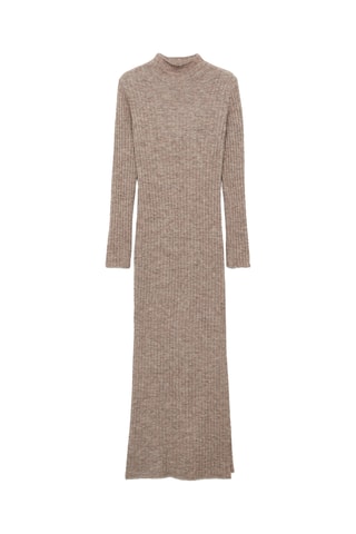 Robe fendue maille côtelée - Marron