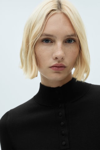 Pull-over maille fine boutons - Noir
