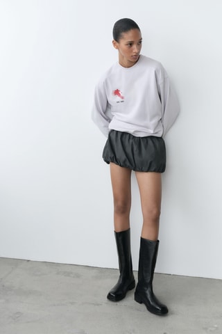 Sweat-shirt coton message imprimé - Gris clair chiné