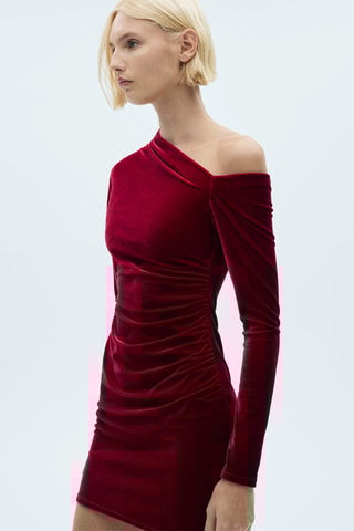 Robe asymétrique velours - Rouge