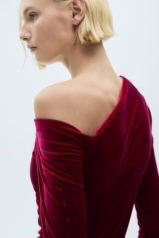 Robe asymétrique velours - Rouge