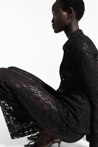 Pantalon wideleg dentelle - Noir