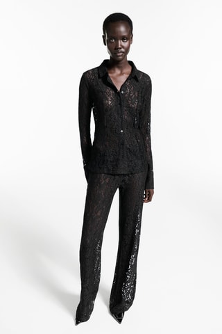 Pantalon wideleg dentelle - Noir