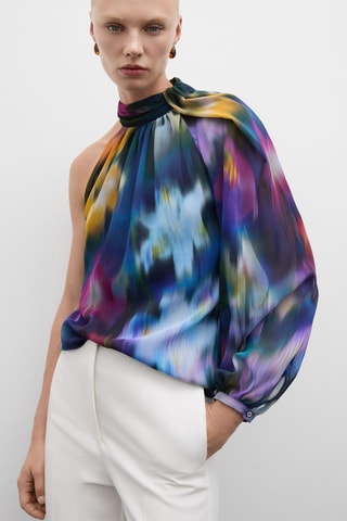 Blouse asymétrique imprimée - Bleu