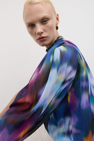 Blouse asymétrique imprimée - Bleu